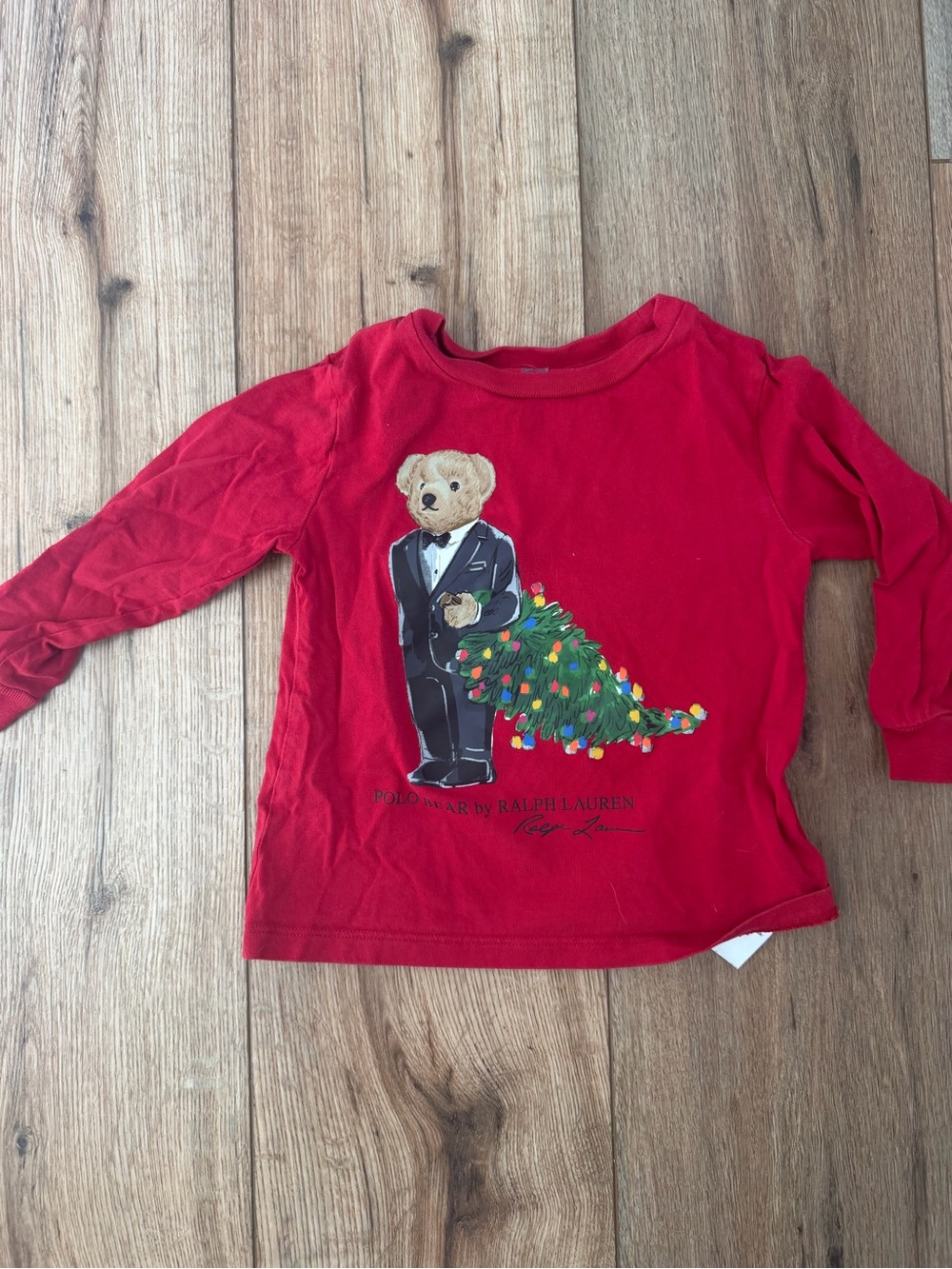 Polo by Ralph Lauren Red Long-Sleeve Tee with Tuxedo Bear & Christmas Tree